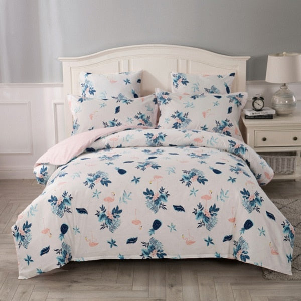 4/7pcs quilt cover sheet pillow comforter bedding set cotton euro pastel double side solid and flower printed bed set