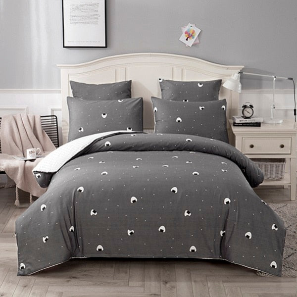 4/7pcs quilt cover sheet pillow comforter bedding set cotton euro pastel double side solid and flower printed bed set