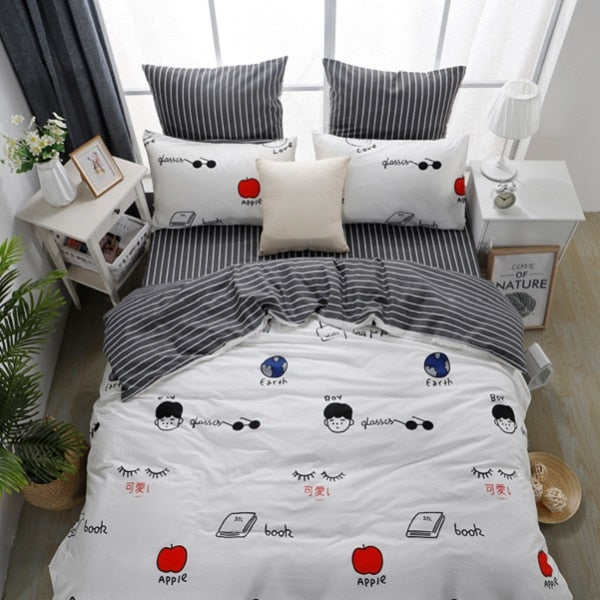 4/7pcs quilt cover sheet pillow comforter bedding set cotton euro pastel double side solid and flower printed bed set