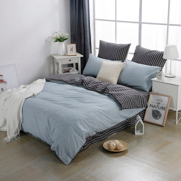 4/7pcs quilt cover sheet pillow comforter bedding set cotton euro pastel double side solid and flower printed bed set