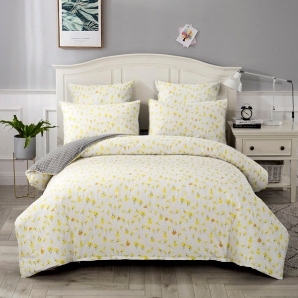 4/7pcs quilt cover sheet pillow comforter bedding set cotton euro pastel double side solid and flower printed bed set
