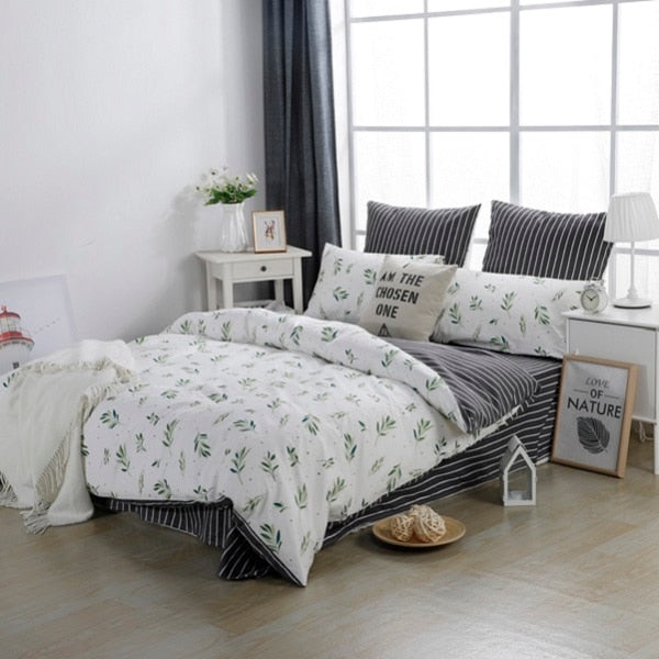 4/7pcs quilt cover sheet pillow comforter bedding set cotton euro pastel double side solid and flower printed bed set