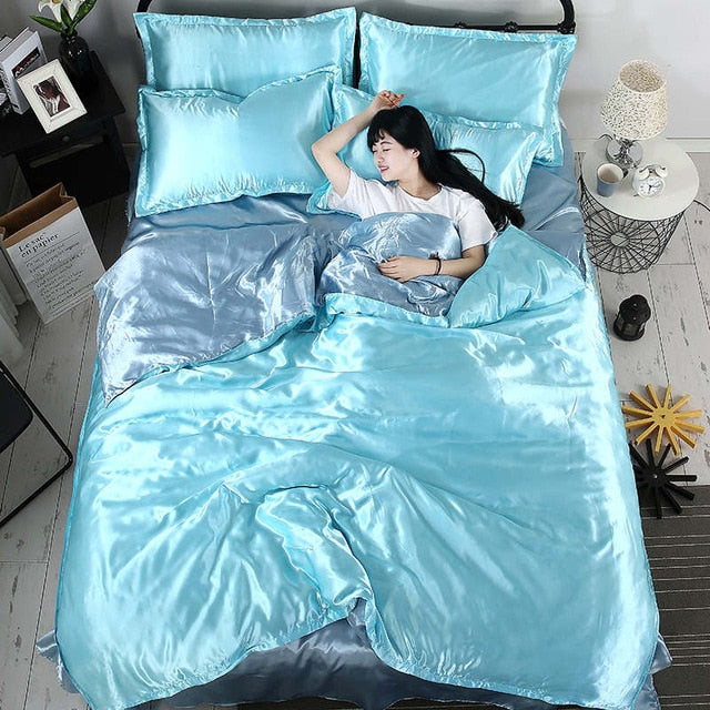 White Black Bedding Sets King Double Size Satin Silk Summer Used Single Bed Linen China Luxury Bedding Kit Duvet Cover Set