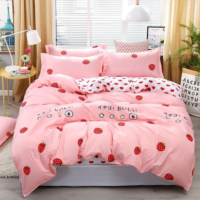 Solstice Cartoon green Printing cat head Children/kid Bedding Sets Duvet Cover Bed Sheet Pillowcase Bed Cover Linens Bedclothes
