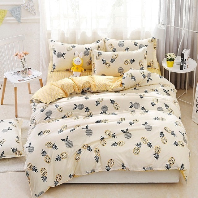 Solstice Cartoon green Printing cat head Children/kid Bedding Sets Duvet Cover Bed Sheet Pillowcase Bed Cover Linens Bedclothes