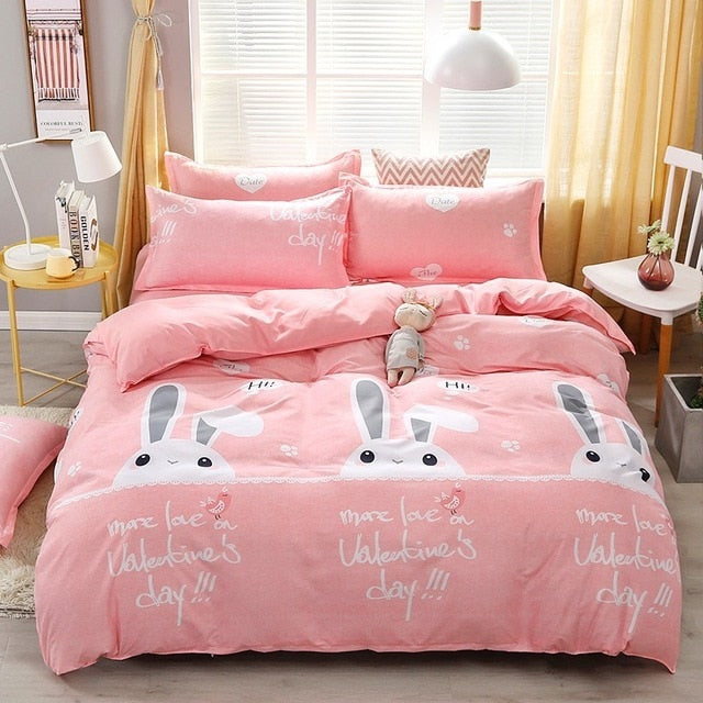 Solstice Cartoon green Printing cat head Children/kid Bedding Sets Duvet Cover Bed Sheet Pillowcase Bed Cover Linens Bedclothes