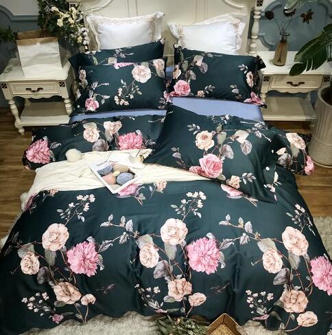 Silky Egyptian cotton Yellow Chinoiserie style Birds Flowers Duvet Cover Bed sheet Fitted sheet set King Size Queen Bedding Set