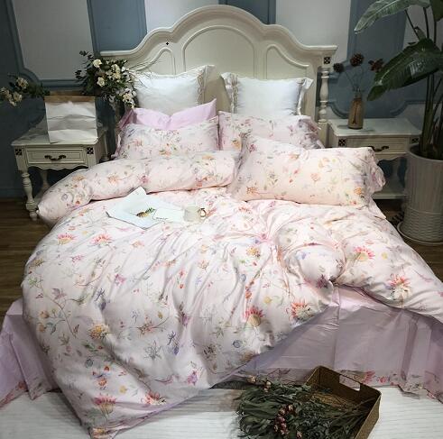 Silky Egyptian cotton Yellow Chinoiserie style Birds Flowers Duvet Cover Bed sheet Fitted sheet set King Size Queen Bedding Set