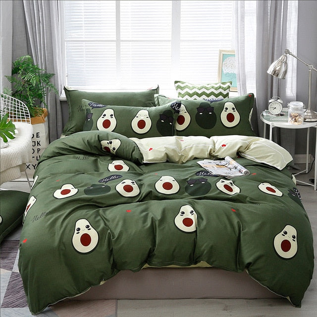 Solstice Cartoon green Printing cat head Children/kid Bedding Sets Duvet Cover Bed Sheet Pillowcase Bed Cover Linens Bedclothes