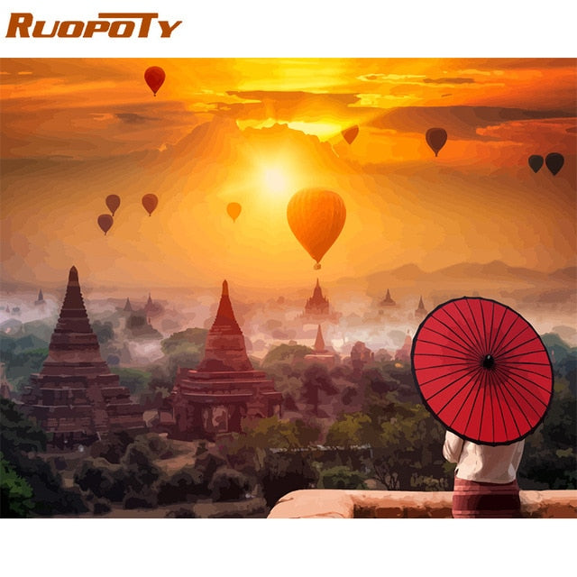 RUOPOTY Framed DIY Painting By Numbers Landscape Kit Acrylic Paint On Canvas Modern Wall Art Picture By Numbers For Living Room