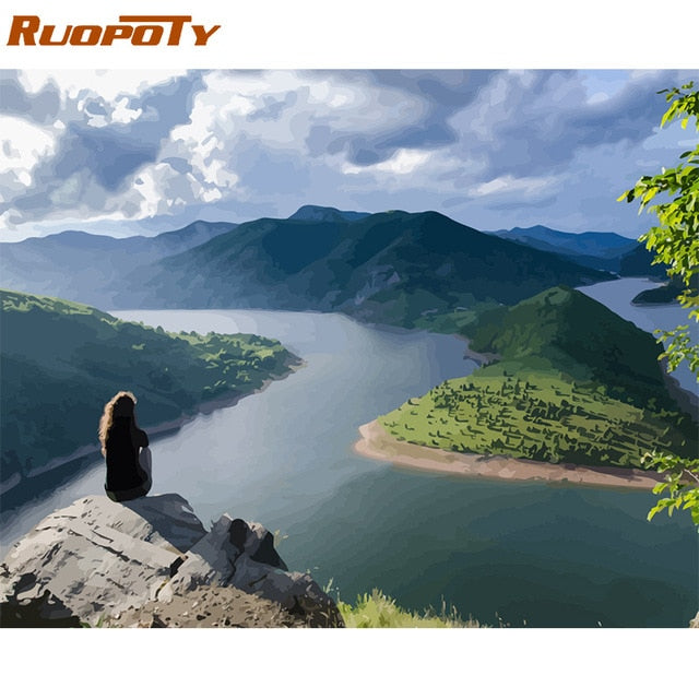 RUOPOTY Framed DIY Painting By Numbers Landscape Kit Acrylic Paint On Canvas Modern Wall Art Picture By Numbers For Living Room