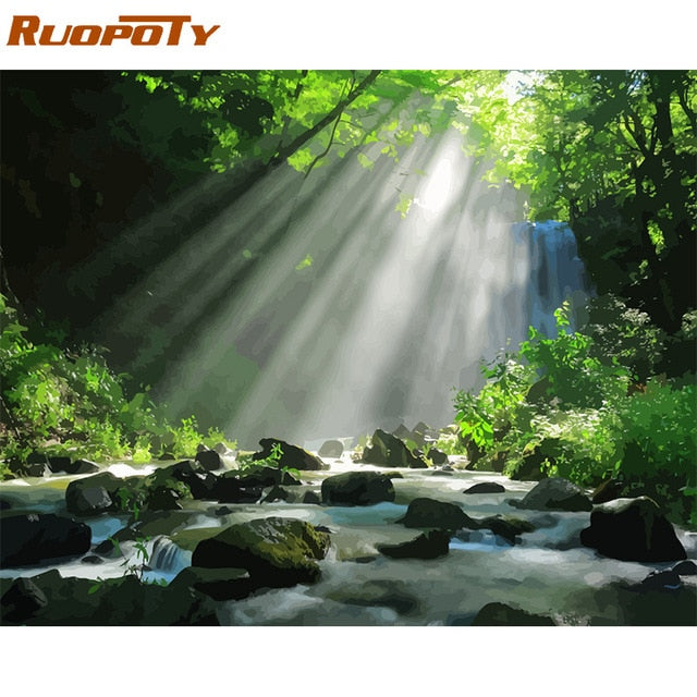 RUOPOTY Framed DIY Painting By Numbers Landscape Kit Acrylic Paint On Canvas Modern Wall Art Picture By Numbers For Living Room