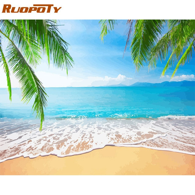 RUOPOTY Framed DIY Painting By Numbers Landscape Kit Acrylic Paint On Canvas Modern Wall Art Picture By Numbers For Living Room