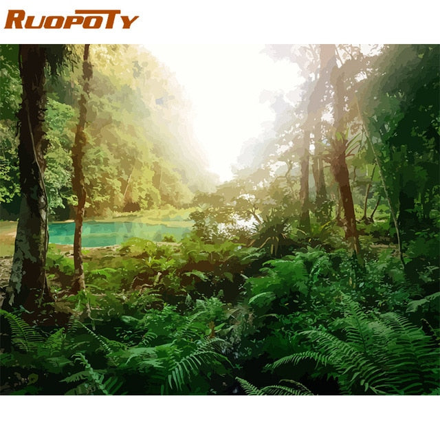 RUOPOTY Framed DIY Painting By Numbers Landscape Kit Acrylic Paint On Canvas Modern Wall Art Picture By Numbers For Living Room