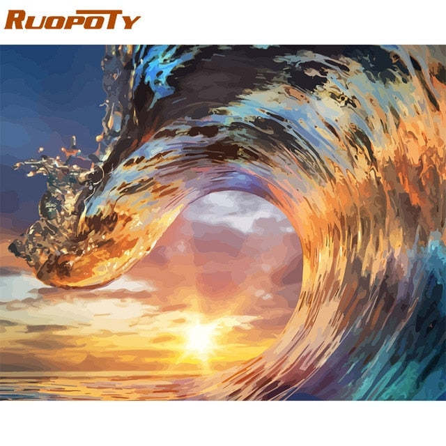 RUOPOTY Framed DIY Painting By Numbers Landscape Kit Acrylic Paint On Canvas Modern Wall Art Picture By Numbers For Living Room