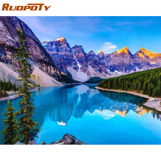 RUOPOTY Framed DIY Painting By Numbers Landscape Kit Acrylic Paint On Canvas Modern Wall Art Picture By Numbers For Living Room