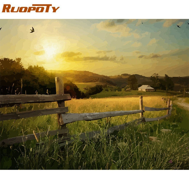 RUOPOTY Framed DIY Painting By Numbers Landscape Kit Acrylic Paint On Canvas Modern Wall Art Picture By Numbers For Living Room