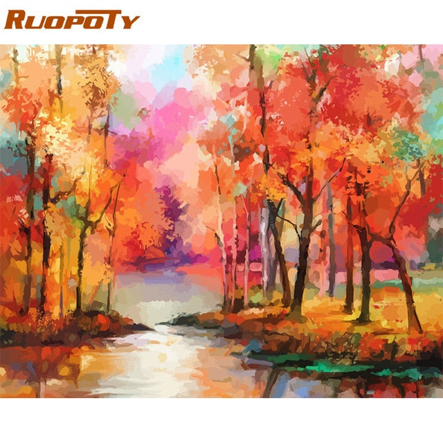 RUOPOTY Framed DIY Painting By Numbers Landscape Kit Acrylic Paint On Canvas Modern Wall Art Picture By Numbers For Living Room