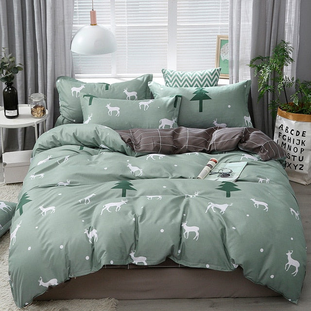 Solstice Cartoon Pink Flamingo Bedding Sets 3/4pcs Geometric Pattern Bed Linings Duvet Cover Bed Sheet Pillowcases Cover Set