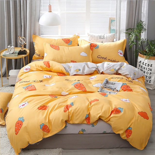 Solstice Cartoon Pink Flamingo Bedding Sets 3/4pcs Geometric Pattern Bed Linings Duvet Cover Bed Sheet Pillowcases Cover Set
