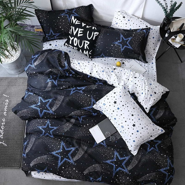 Black star Bed Linen High Quality 3/4pcs Bedding Set duvet Cover Flat bed sheet pillowcase soft Twin Single full queen king