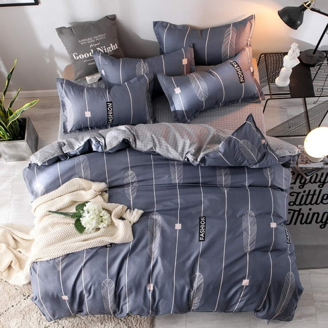 Black star Bed Linen High Quality 3/4pcs Bedding Set duvet Cover Flat bed sheet pillowcase soft Twin Single full queen king