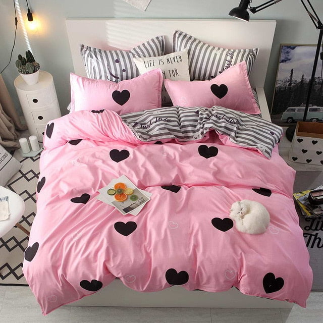 Black star Bed Linen High Quality 3/4pcs Bedding Set duvet Cover Flat bed sheet pillowcase soft Twin Single full queen king
