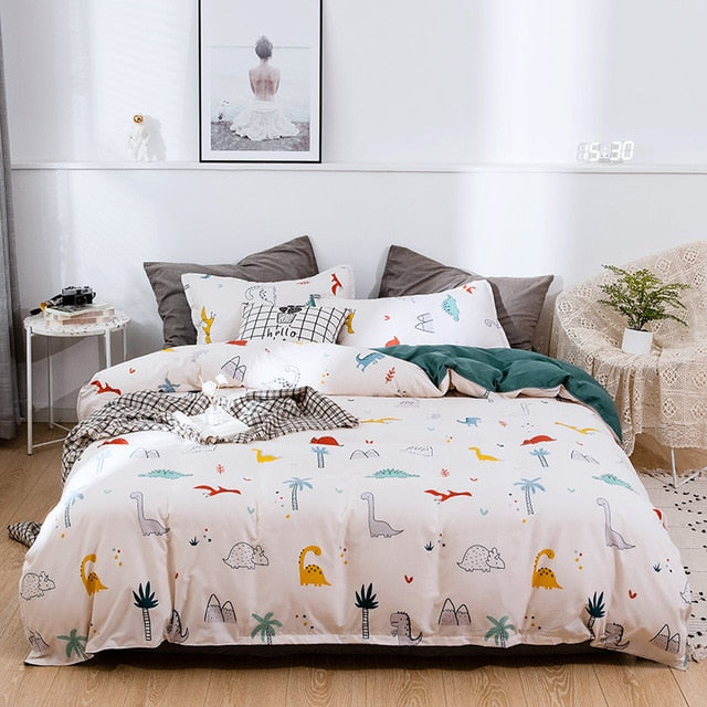 Solstice Cartoon green Printing cat head Children/kid Bedding Sets Duvet Cover Bed Sheet Pillowcase Bed Cover Linens Bedclothes