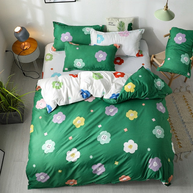 2019 summer bedding set green duvet cover bed set geometric flat sheet reindeer bedclothes 4pcs bed linenset Nordic home textile
