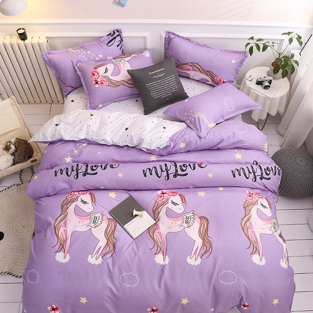 Classic Red Christmas Snowflake Bedding Set Unicorn Bed Linen Duvet Cover Flat Sheet Pillowcase Sets Queen King Twin Full Size