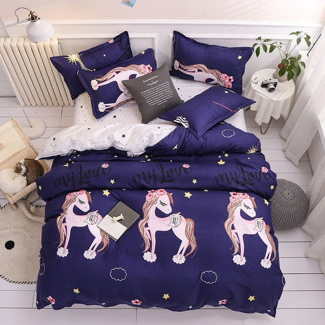 Classic Red Christmas Snowflake Bedding Set Unicorn Bed Linen Duvet Cover Flat Sheet Pillowcase Sets Queen King Twin Full Size