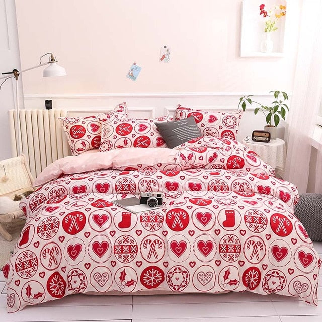 Classic Red Christmas Snowflake Bedding Set Unicorn Bed Linen Duvet Cover Flat Sheet Pillowcase Sets Queen King Twin Full Size