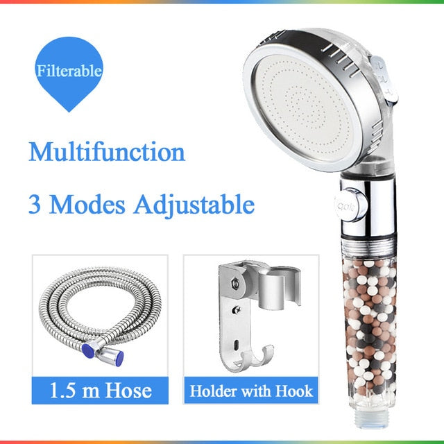 ZhangJi Bathroom 3-Function SPA shower head with switch on/off button high Pressure Anion Filter Bath Head Water Saving Shower