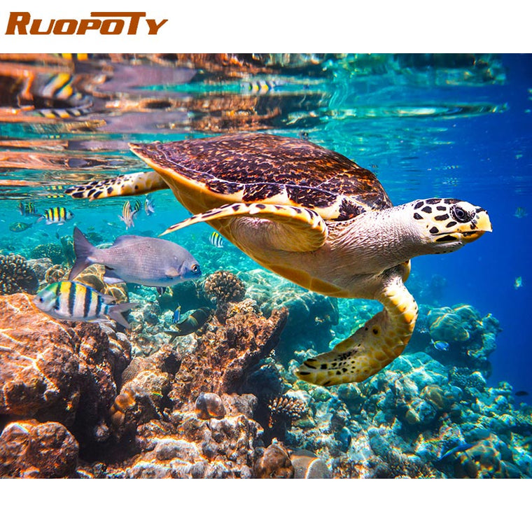 RUOPOTY 60x75cm Frame Turtle Diy Painting By Numbers Kit Coloring By Numbers Modern Wall Art Picture By Numbers Home Decors Art