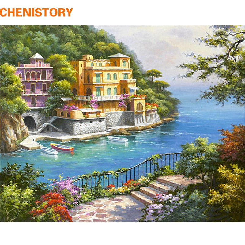 CHENISTORY Pre-Framed Landscape DIY Painting By Numbers Modern Wall Art Picture Acrylic Paint On Canvas For Home Decors Artwork