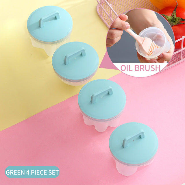 WORTHBUY 4 Pcs/Set Cute Egg Boiler Plastic Egg Poacher Set Kitchen Egg Cooker Tools Egg Mold Form With Lid Brush Pancake Maker