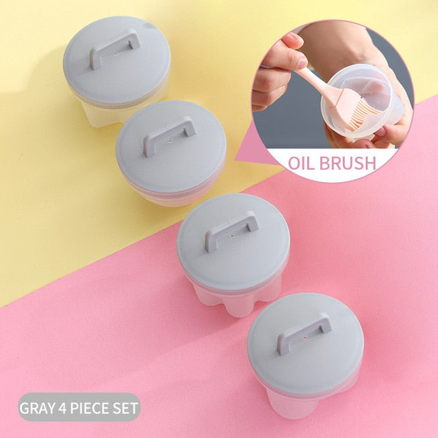 WORTHBUY 4 Pcs/Set Cute Egg Boiler Plastic Egg Poacher Set Kitchen Egg Cooker Tools Egg Mold Form With Lid Brush Pancake Maker