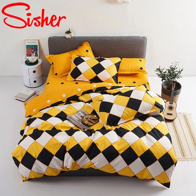 Sisher Simple Bedding Set With Pillowcase Duvet Cover Sets Bed Linen Sheet Single Double Queen King Size Quilt Covers Bedclothes