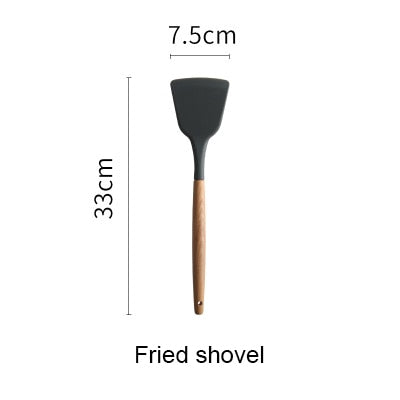 Silicone Kitchen Set Cooking Tools Spatula Shovel Soup Spoon with Wooden Handle Special Heat-resistant Design Utensil Set