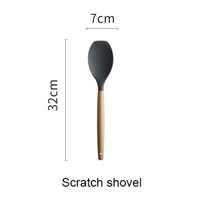 Silicone Kitchen Set Cooking Tools Spatula Shovel Soup Spoon with Wooden Handle Special Heat-resistant Design Utensil Set