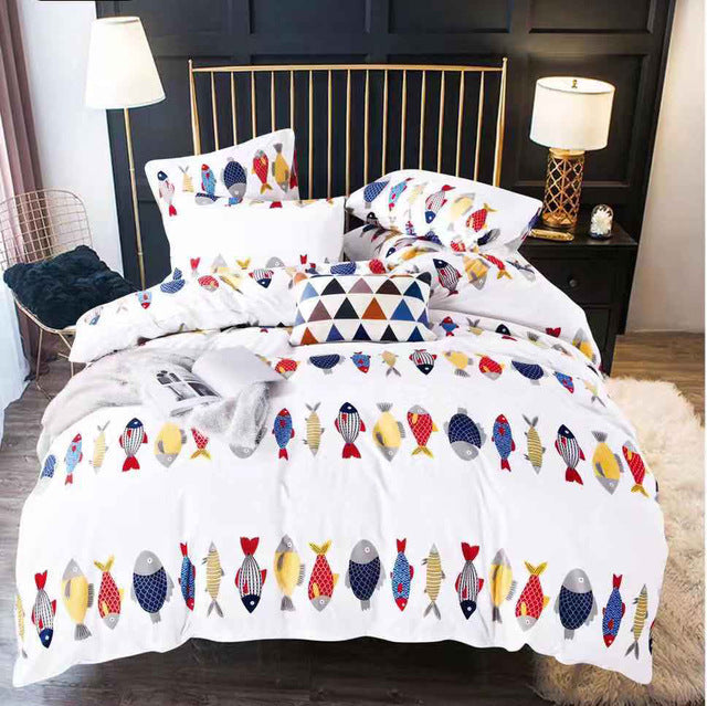 Alanna Printed Solid bedding sets  Home Bedding Set 4-7pcs High Quality Lovely Pattern with Star tree flower