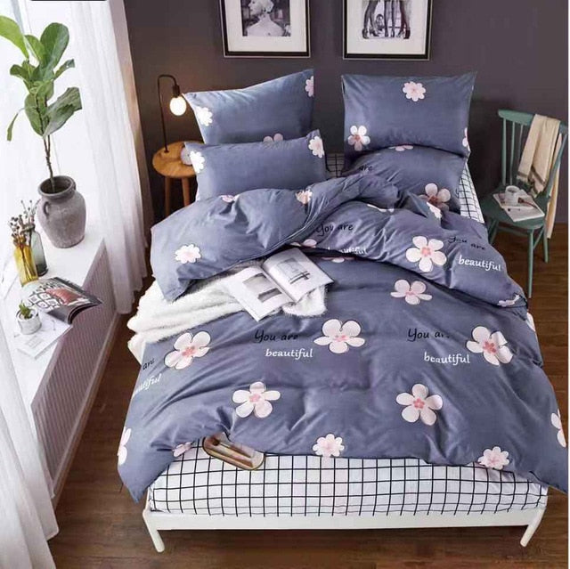 Alanna Printed Solid bedding sets  Home Bedding Set 4-7pcs High Quality Lovely Pattern with Star tree flower