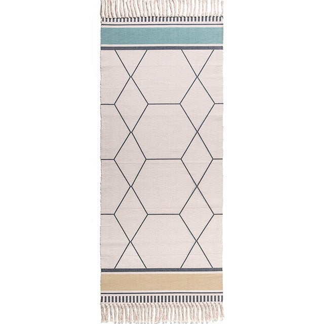 SKTEZO Cotton and Linen Tassel Woven Carpet Floor Mat Door Bedroom Tapestry Decorative Blanket Tea Living Room Carpet area rug