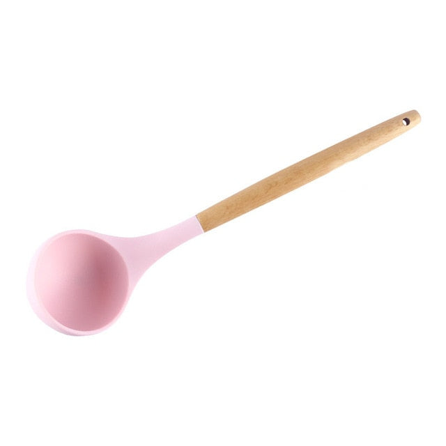 1PC Silicone Wood Turner Soup Spoon Spatula Brush Scraper Pasta Server Egg Beater Kitchen Cooking Tools Kitchenware Green/Black