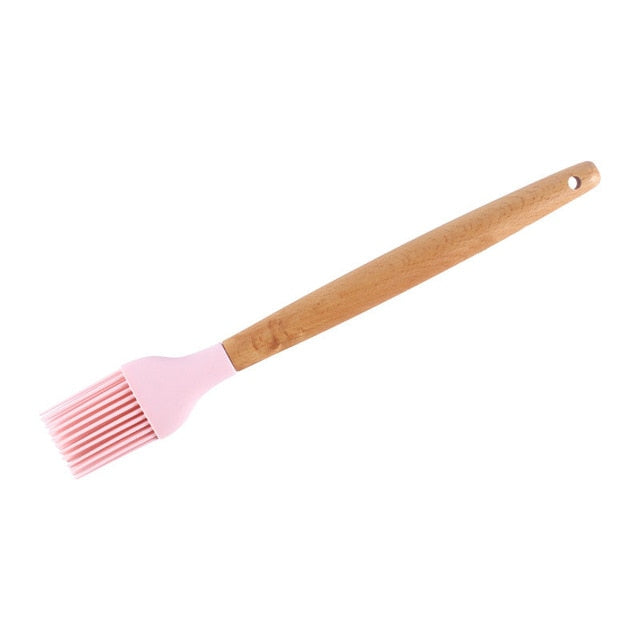 1PC Silicone Wood Turner Soup Spoon Spatula Brush Scraper Pasta Server Egg Beater Kitchen Cooking Tools Kitchenware Green/Black