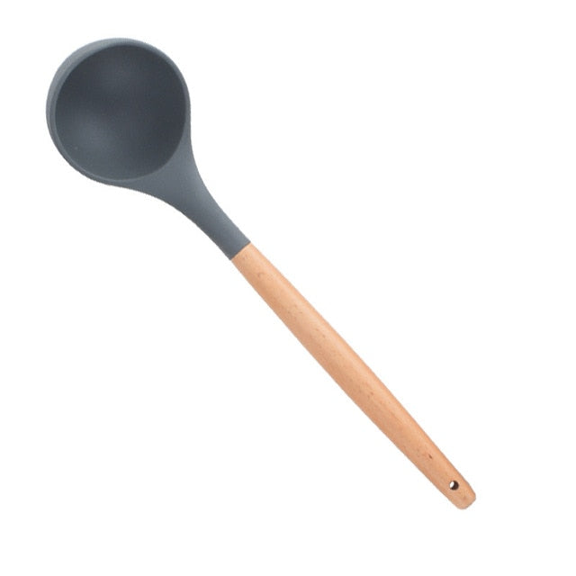 1PC Silicone Wood Turner Soup Spoon Spatula Brush Scraper Pasta Server Egg Beater Kitchen Cooking Tools Kitchenware Green/Black