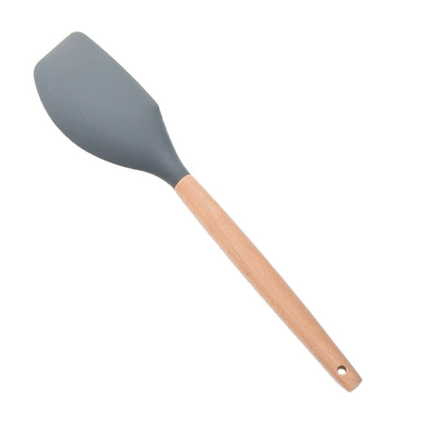 1PC Silicone Wood Turner Soup Spoon Spatula Brush Scraper Pasta Server Egg Beater Kitchen Cooking Tools Kitchenware Green/Black