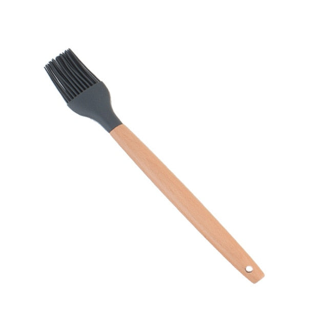1PC Silicone Wood Turner Soup Spoon Spatula Brush Scraper Pasta Server Egg Beater Kitchen Cooking Tools Kitchenware Green/Black