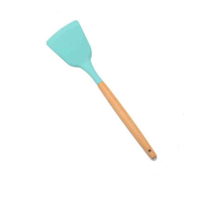 1PC Silicone Wood Turner Soup Spoon Spatula Brush Scraper Pasta Server Egg Beater Kitchen Cooking Tools Kitchenware Green/Black