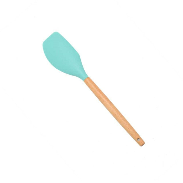 1PC Silicone Wood Turner Soup Spoon Spatula Brush Scraper Pasta Server Egg Beater Kitchen Cooking Tools Kitchenware Green/Black
